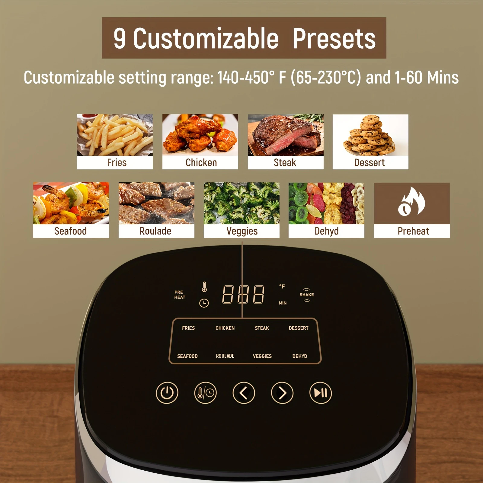 Air Fryer, Fabuletta 4.2QT Air Fryer Oven With 9 Customizable Cooking Programs,Tempered Glass Display, Dishwasher-Safe Nonstick 5