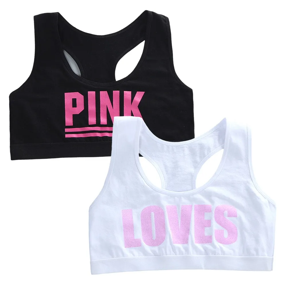 2pcs Children Girls Bras Underwear Puberty Girl Breathable Teenage's Tops Kids Letters Bra Vest Student Underwears Accessory training bra