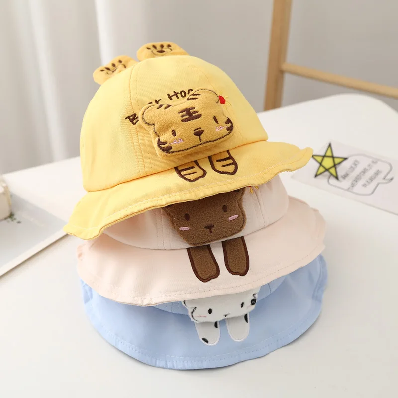 3Pcs/Pack Autumn Cartoon Fisherman Hat Boys Girls Cute Bear Cotton Hats Kids Headwear Accessories Children Sunshade Cap 3-24M