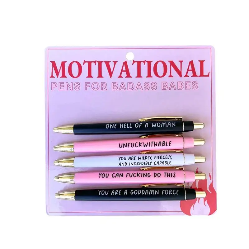 Inspirational Pens Motivational Quotes Pens 5pcs Retractable Smooth Ballpoint Pens Soft Touch Fine Point Pens Lasting Pens