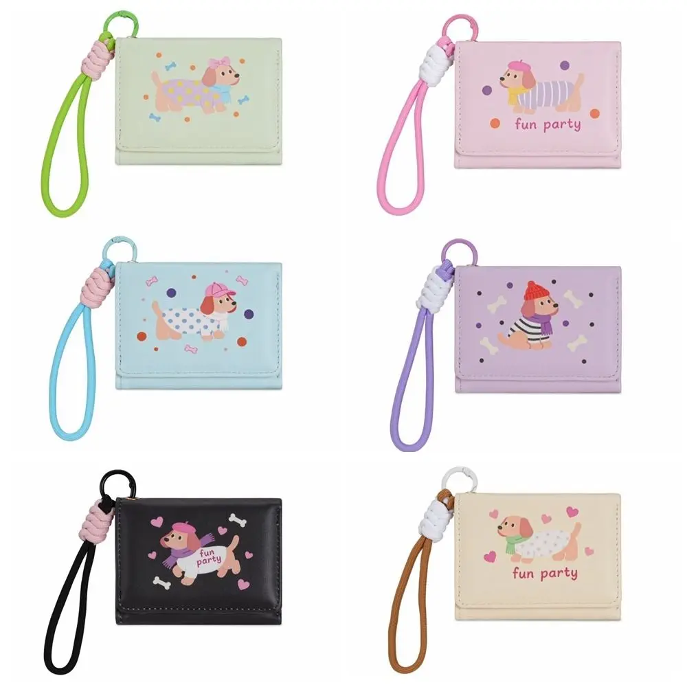 Portafoglio Portatile in PU a Forma di Bassotto, Porta Carte Multiplo a Cartone Animato, Borsa Porta Carte in Pelle PU con Cordino, Portafoglio a Tre Ante per Lavoro - immagine 5