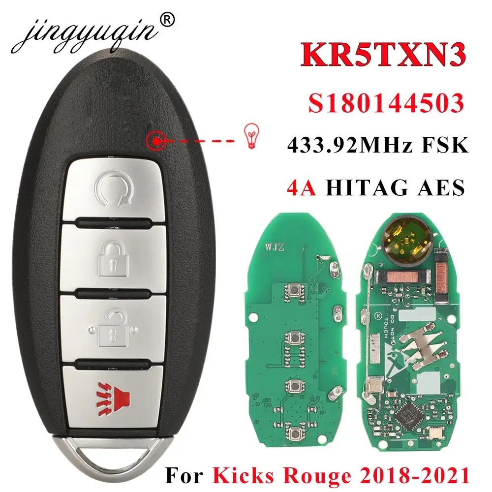 Jingyuqin S180144503 Kr5Txn3 433.92Mhz 4A Chiave Remota Per Nissan Kick Rogue 2018 2019 2020 2021 Rogue Prossimità Smart Key Fob