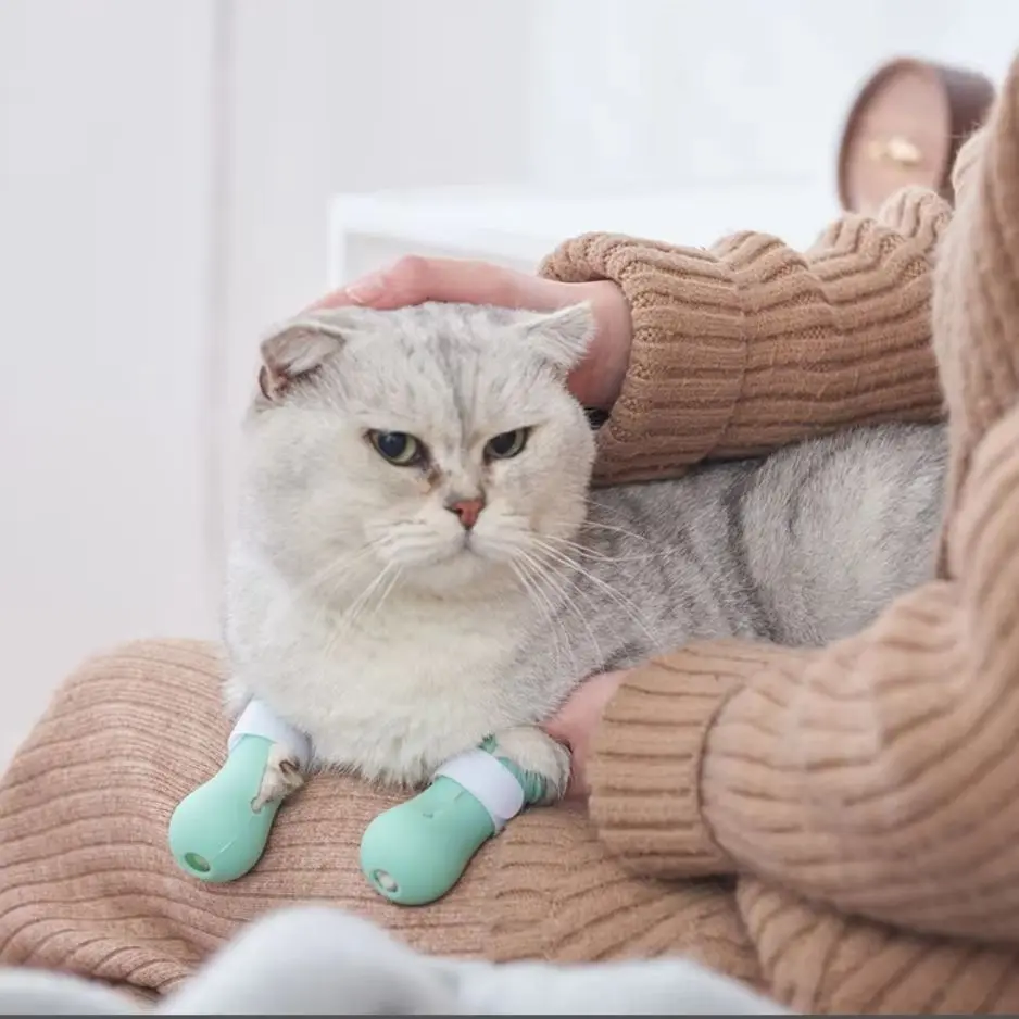 조절 가능한 실리콘 고양이 발톱 보호대 목욕용 긁힘 방지 고양이 신발 고양이 목욕용 워시 부츠 고양이 발톱 커버 애완동물 그루밍 S