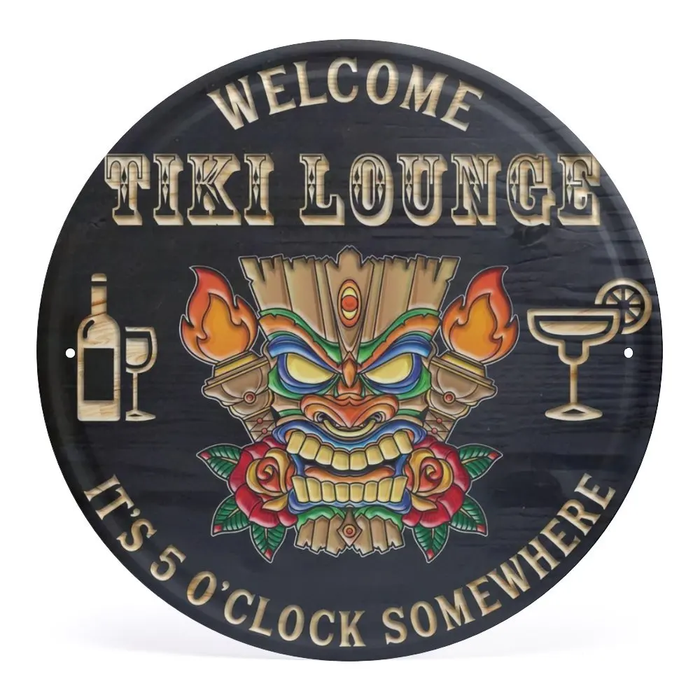 

TIKI BAR,Circular Metal Wall Decor for Home, Bar, Coffee,Garage Wall,Diner, Pub, Fun Kitchen Metal Tin Signs 12× 12 Inch