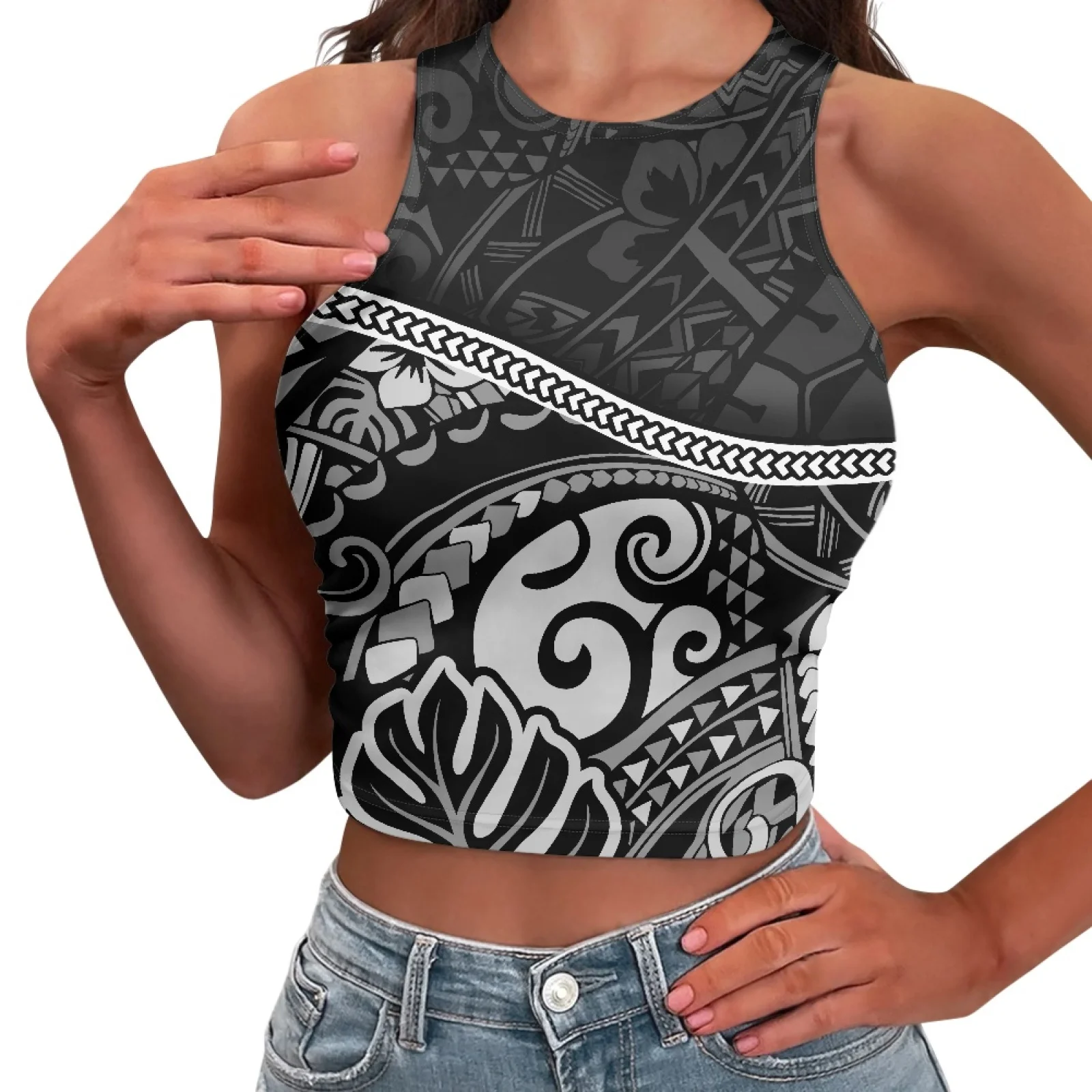 

Never Out Of Date Black Polynesian Tribal Tongan Totem Tattoo Tonga Prints Sexy Skinny Sleeveless Female Tank ​Vest Top Simple