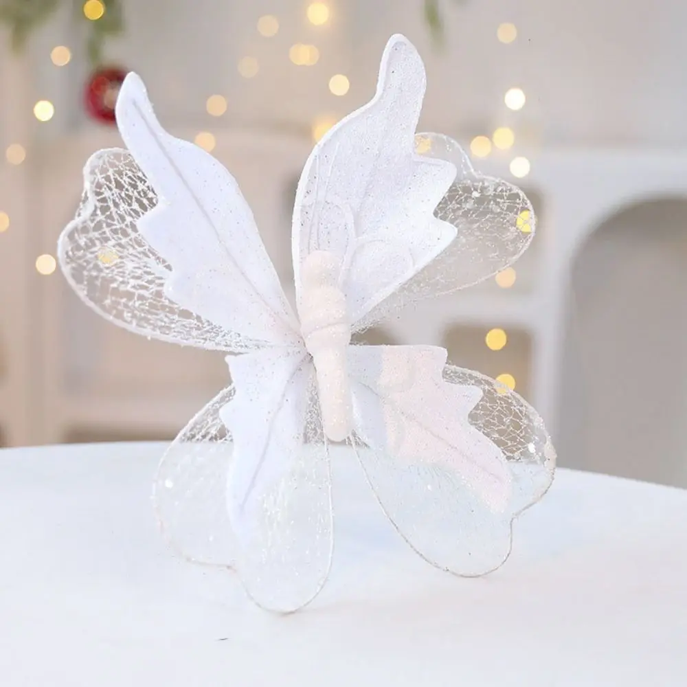 20cm Christmas Butterfly Ornament Fabric Glittered 3D Butterfly Decoration Realistic Decorative Christmas Tree Decorations