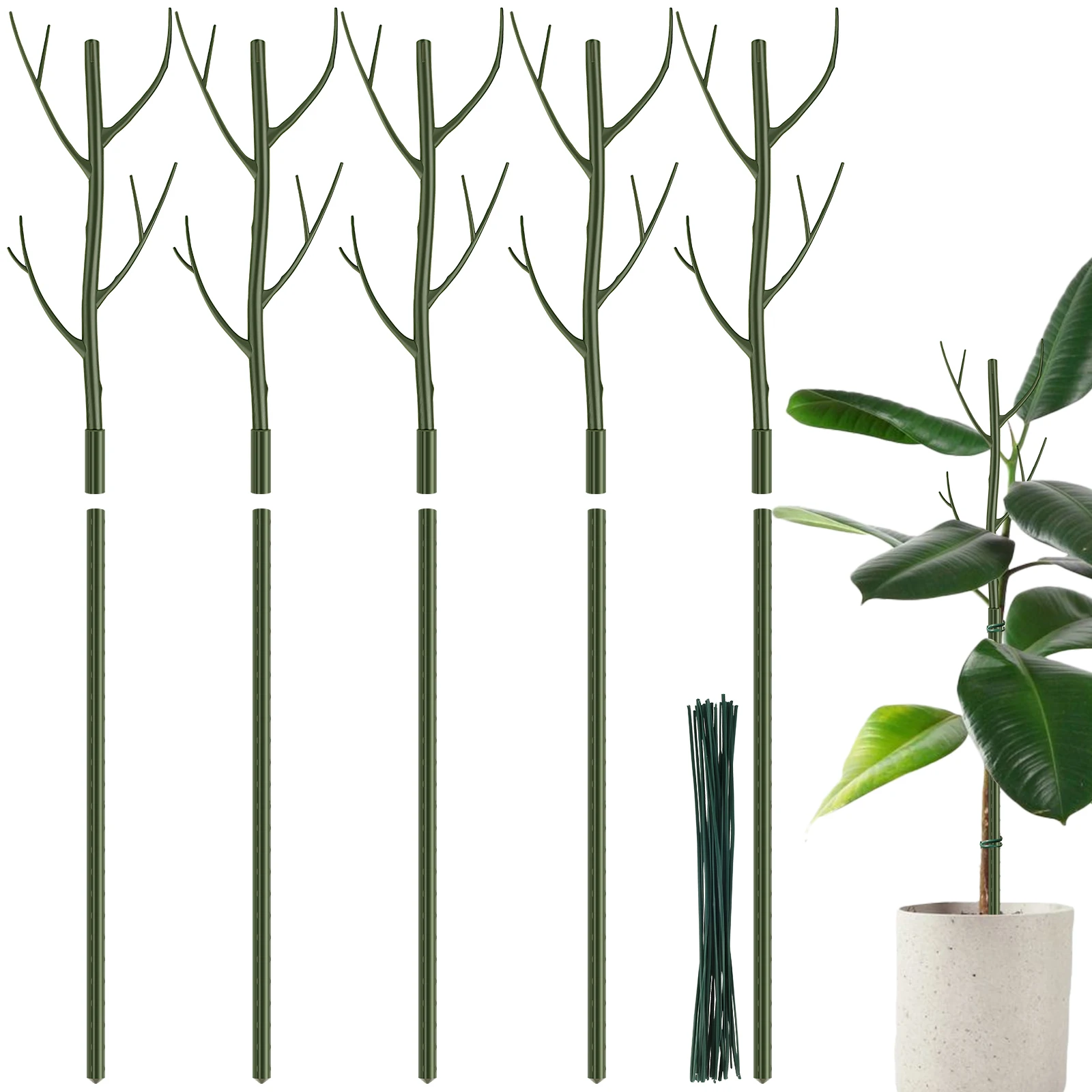Set of 5 Reusable Plant Support Stakes - Realistic Tree Branch Design for Potted Plants and Vines