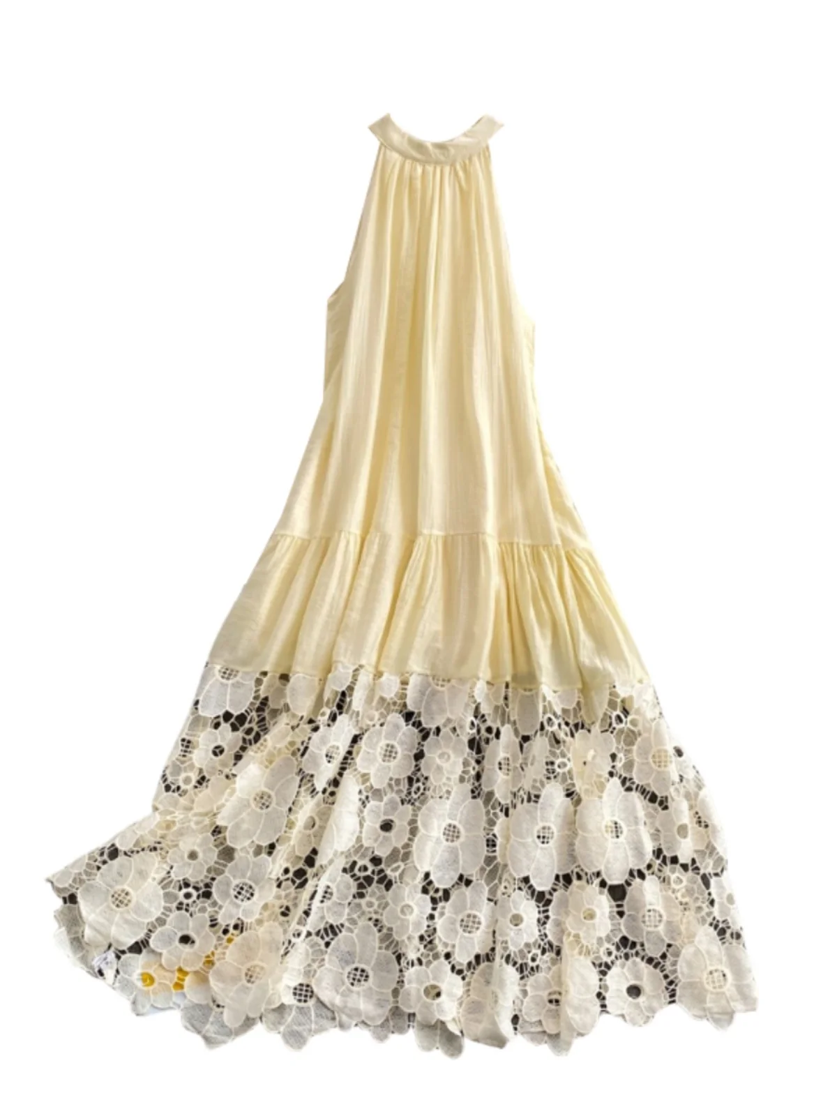 Vaion Sle Long Dr Women's High Ne Lace Hollow out Gown Gentle A-Line Skirt Korean Version Summer Dr 5