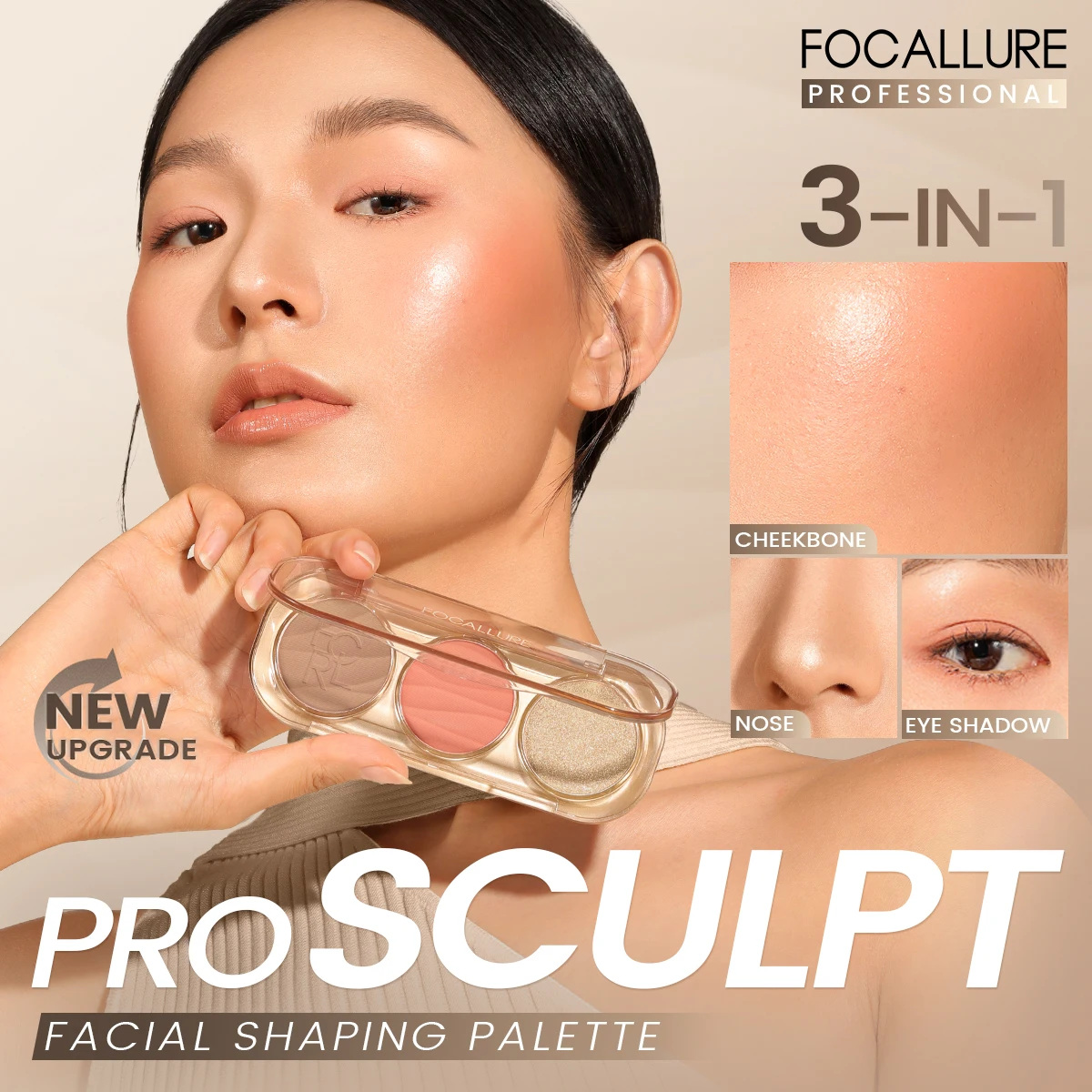 FOCALLURE 3 w 1 perłowy rozświetlacz puder do konturowania paleta wielofunkcyjna 3D matowa kontur twarzy puder do konturowania er proszek do makijażu kosmetyki