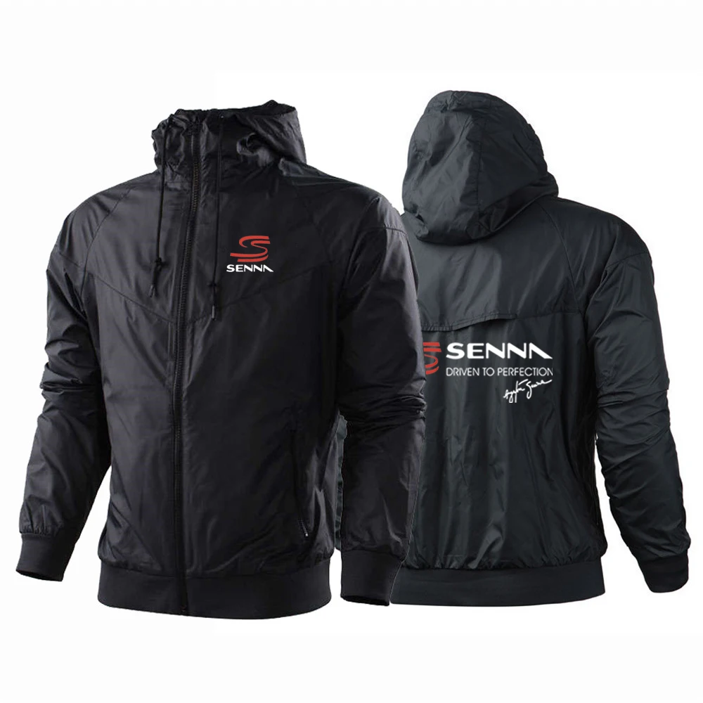 Men Ayrton Senna Spring and Autumn Printing Windproof Comfortable Casual Hooded Fashion Windbreaker Coat Tops