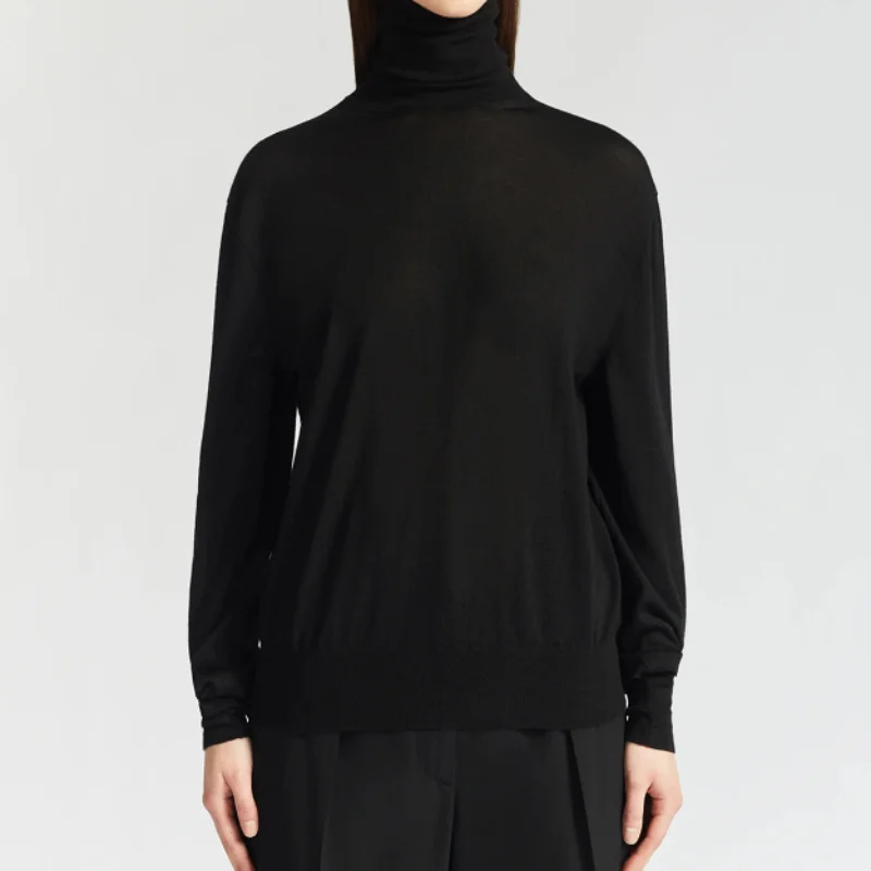 

Женский джемпер, пуловер на осень и зиму, водолазка, топы, повседневный Свободный вязаный шерстяной свитер с длинным рукавом, черный женский свитер