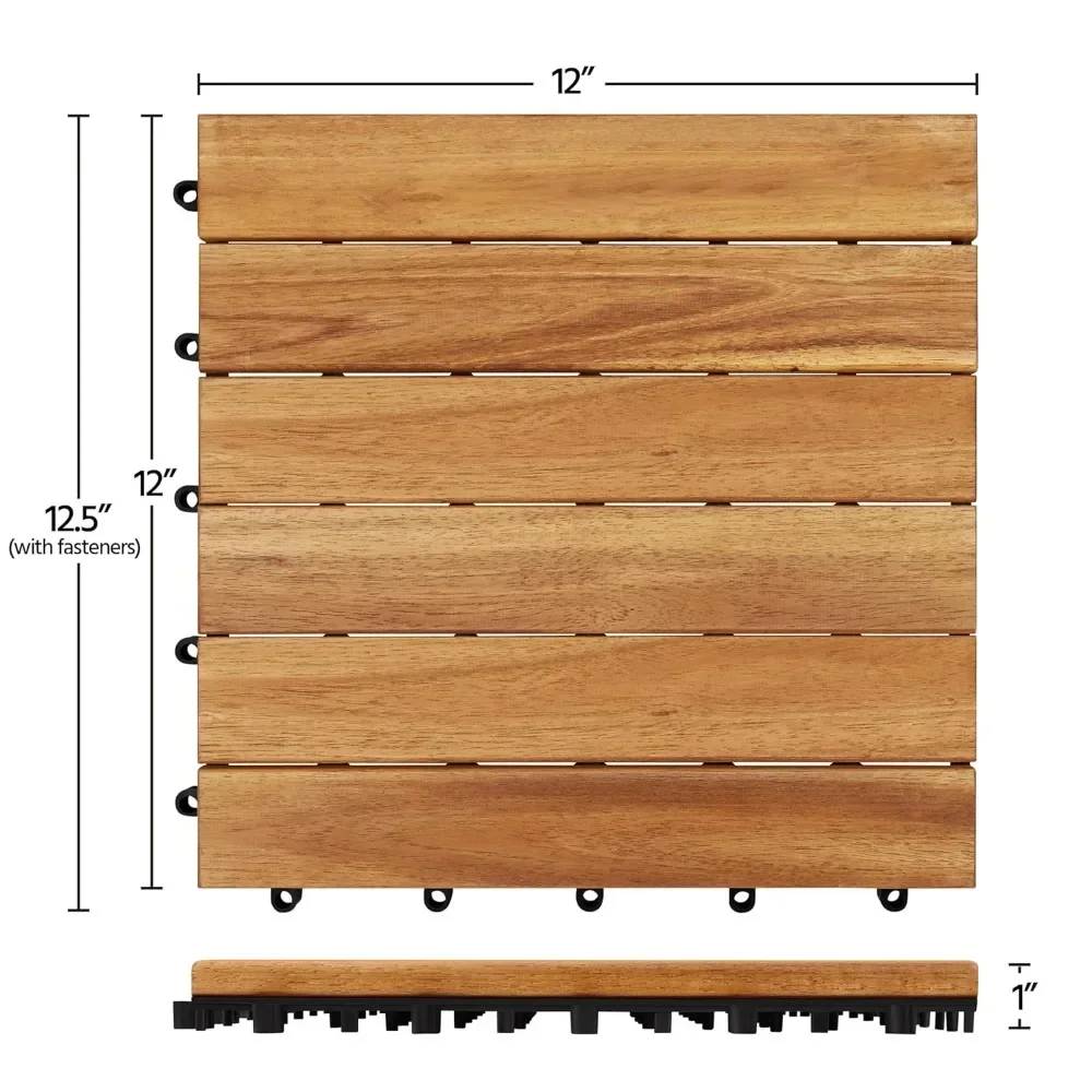 108PCS Acacia Wood Interlocking Flooring Tiles Waterproof Flooring Outdoor & Indoor Patio Balcony 12 &times; 12 In