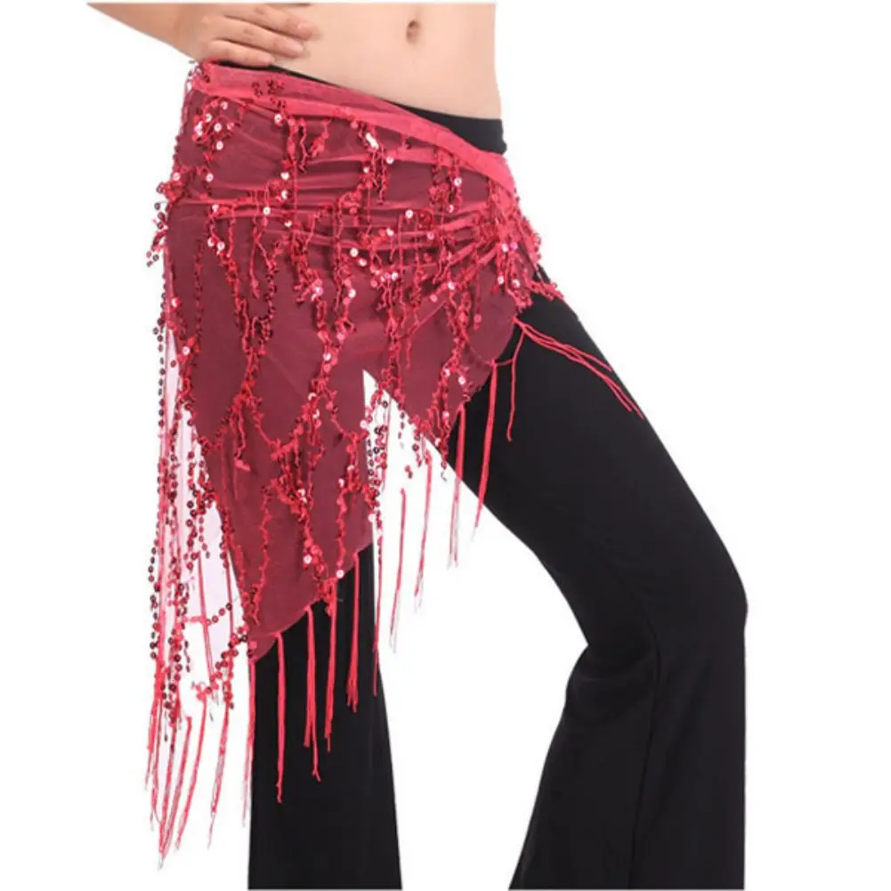 

Sexy Women Belly Dance Hip Scarfs Tribal Triangle Tassel Belt Gold Sequins Staging Dancing Costume