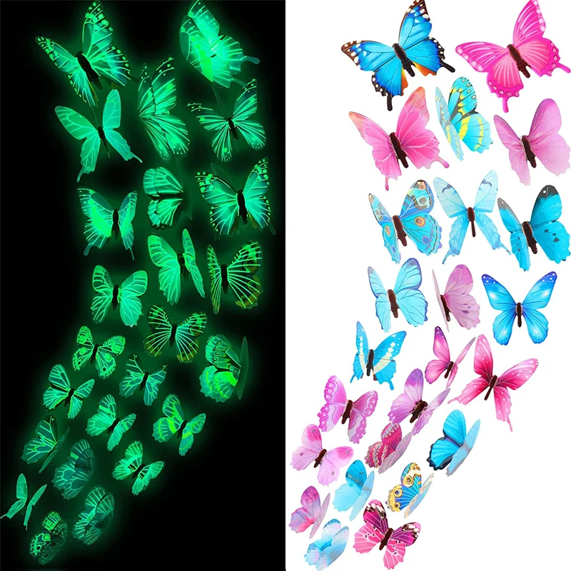 Luminous Wall Stickers 3D Wall Stickers 12/36pcs Luminous Butterfly 3D Wall Sticker Bedroom Living Room Window Ceiling Decor Wall Decals Home DIY Glow In Dark Wallpaper