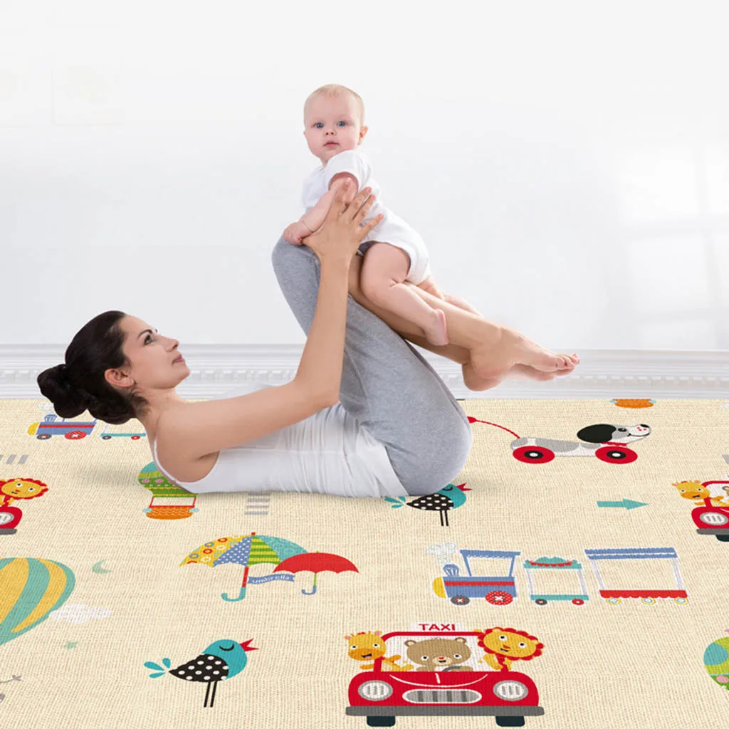 Baby Play Mat Foldable Carpet Cute Animals Printed Baby Crawling Mat Reversible Play Gym Non-Slip Waterproof Puzzle