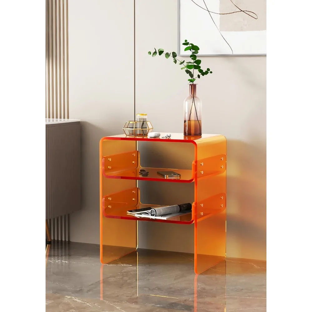 Sleek Acrylic End Table/Nightstand/Bedside Multi-Tiered 3-Level Storage, Space-Efficient 15.7" Dx11.81 Wx18.9 H