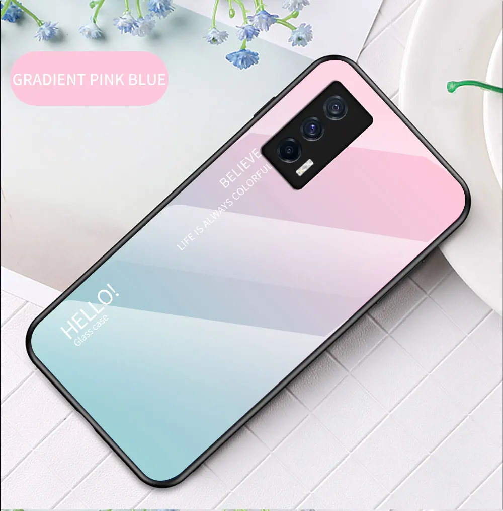 IQOO 9 Pro Case DECLAREYAO Capa de vidro rígido para VIVO IQOO 8 7 5 Pro Neo 6 3 Capa Moldura de silicone Ultra Slim Vidro temperado_voghion.com