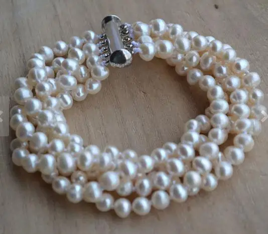 

Wholesale Wedding Pearl Bracelet,5Rows 5-6mm Natural Freshwater Pearl Jewelry Magnet Clasp,Birthday Party Charming Lady Gift