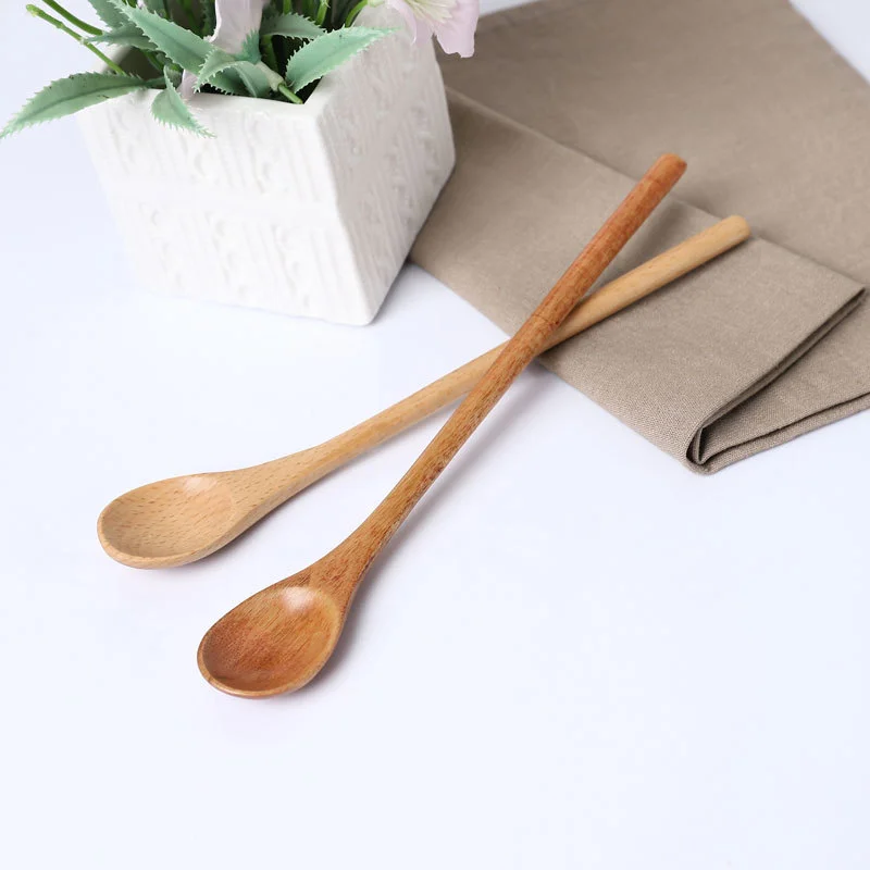 Wood Spoon 1pcs Long Handle Coffee Spoon Natural Solid Wood Tableware Stir Stick Milk Tea Honey Kitchen Tools