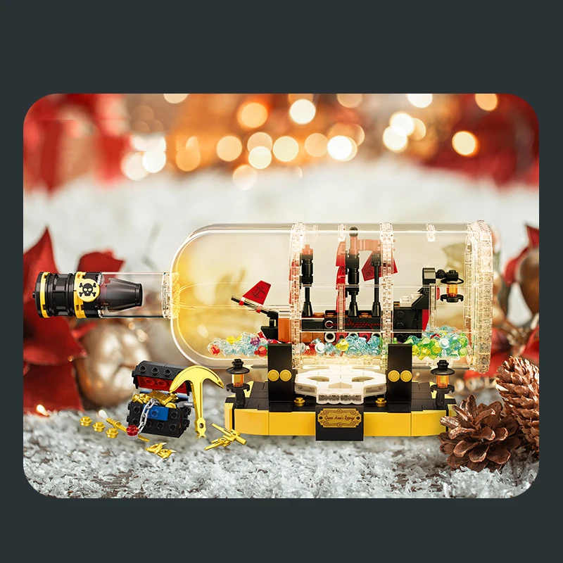 Caribbean Pirate Black Pearl Ship In Bottle Model Toys Block Scene Di Film Mattoni Da Costruzione Assemblare La Collezione Di Giocattoli Per I Regali