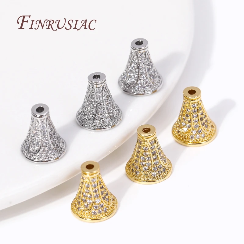 

18K Gold Plated Inlaid Zircon Conical Beads Caps Tassel Caps High Quality Necklace Earring Findings DIY Jewelry Making Supplies