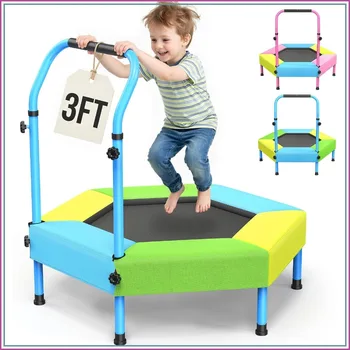 Mini Trampoline for Toddlers with Foam Handle, Anti-Tilt Frame & Thick Padded Cover, Indoor Outdoor Active Play Toy Gift for Boys Girls