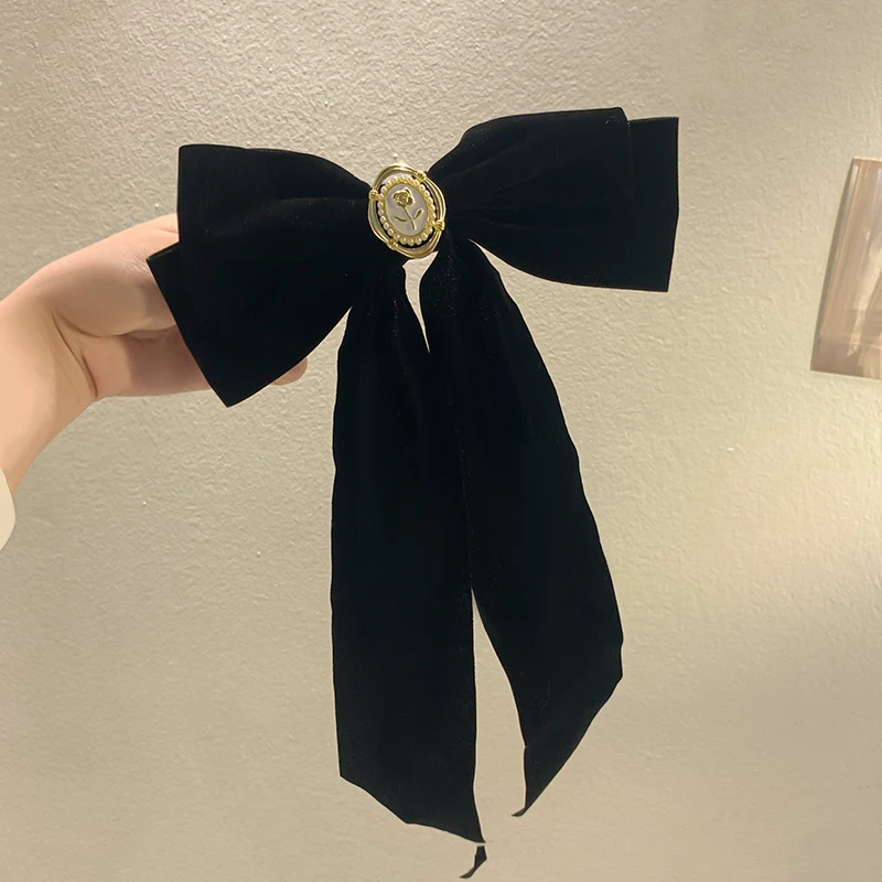 Paisley Bow|elegant Black Velvet Bowknot Hair Clip For Women