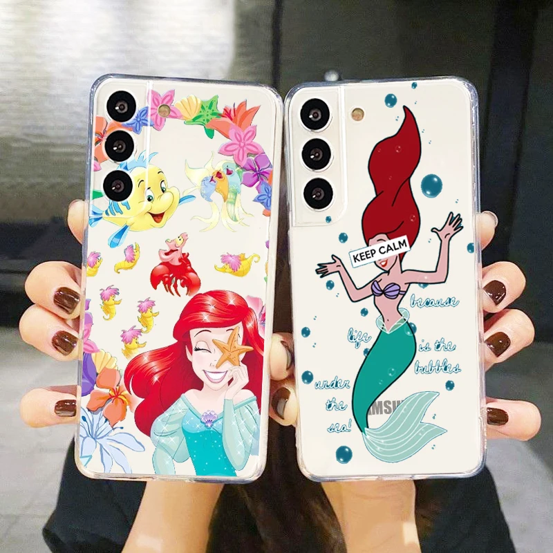 Custodia Per Telefono Disney Little Mermaid Girl Per Samsung S24 S23 S22 S21 S20 Fe Ultra Pro Lite Plus Cover Trasparente Morbida