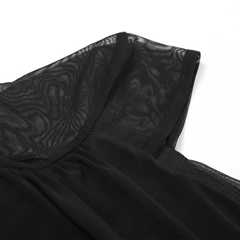 Black Dresses Women Elegant Solid Color See Through Round Neck Long Sleeve Split Party Dress Club Dresses Streetwear