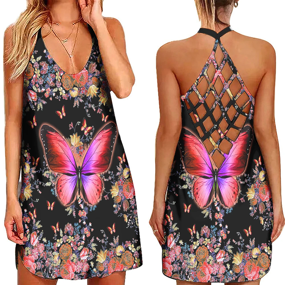 

2022 Newest butterfly Casual Loose Camis Sleeveless Sexy Mini Dress Summer Beach Dresses Women