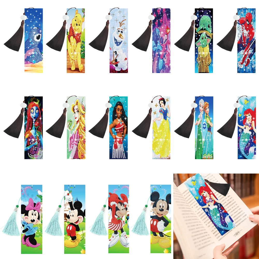 

DIY Disney Diamond Painting Bookmark Cartoon Princess Stitch Diamond Art Mosaic Leather Tassel Book Marks for Books Craft Gifts