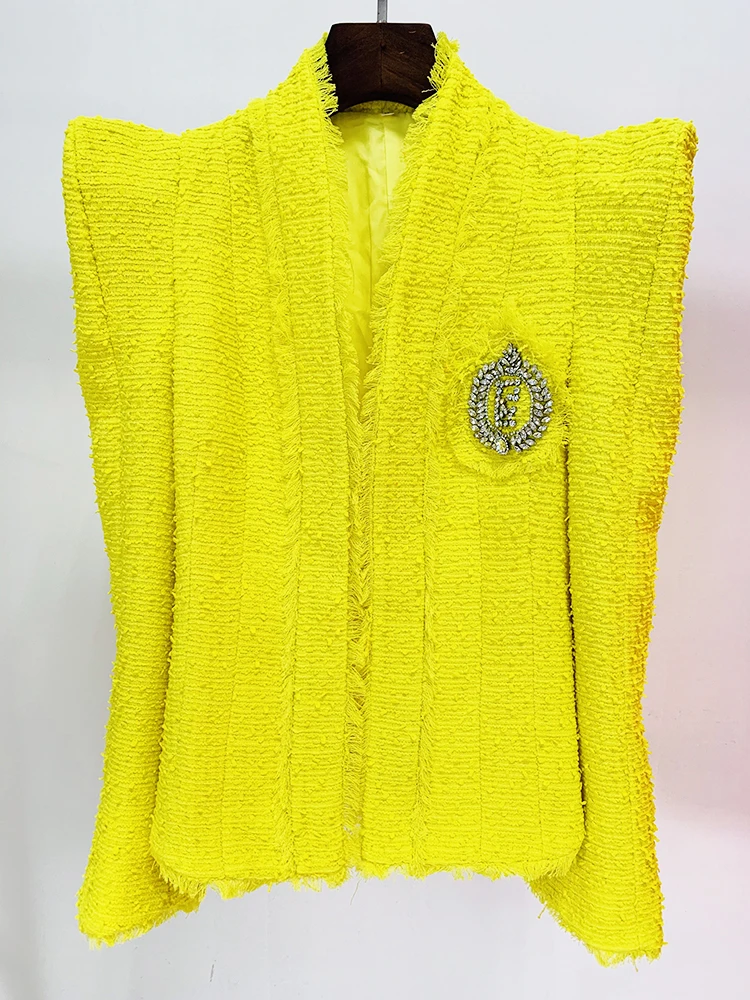 

Женский твидовый пиджак с бахромой, облегающий пиковый пиджак на плечах, украшенный стразами и бусинами