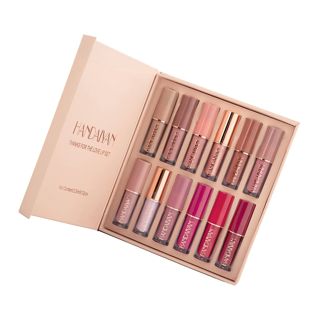 

12 Pieces Women Lip Gloss Waterproof Portable Glaze Beauty Supplies