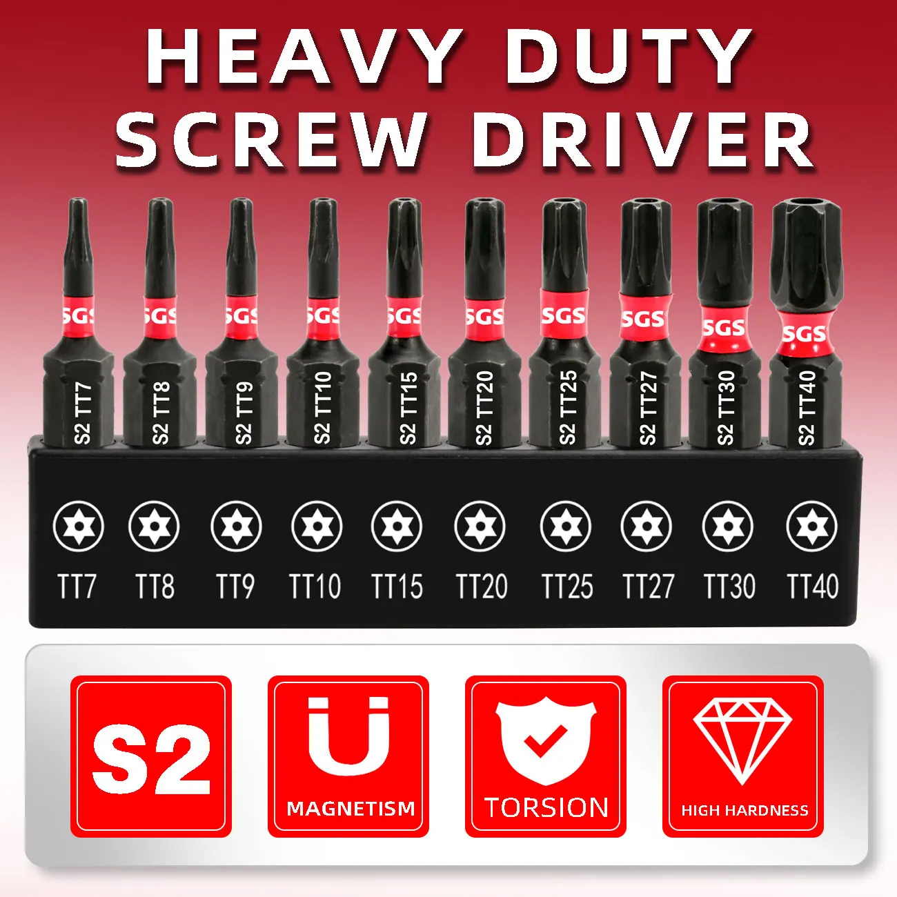 Impact-Resistant S2 Steel Safety Torx Bits 25mm 10 Pieces Screwdriver Bit Set Black Base