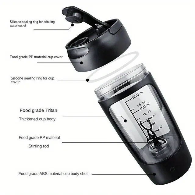 500ML Electric Protein Powder Mixing Cup Automatic Shaker Bottle Mixer Shake Bottle Milk Coffee Blender Kettle fro Gym outdoor - Image 2