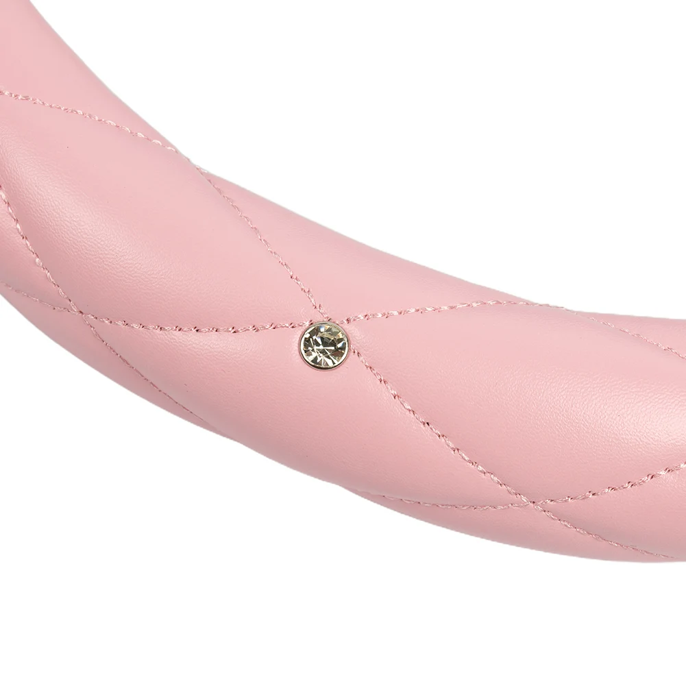 

Parts Steering Wheel Cover Pink 15Inch 38cm Accessories Crystal Diamond W/ Rhinestone Bling PU Leather Durable