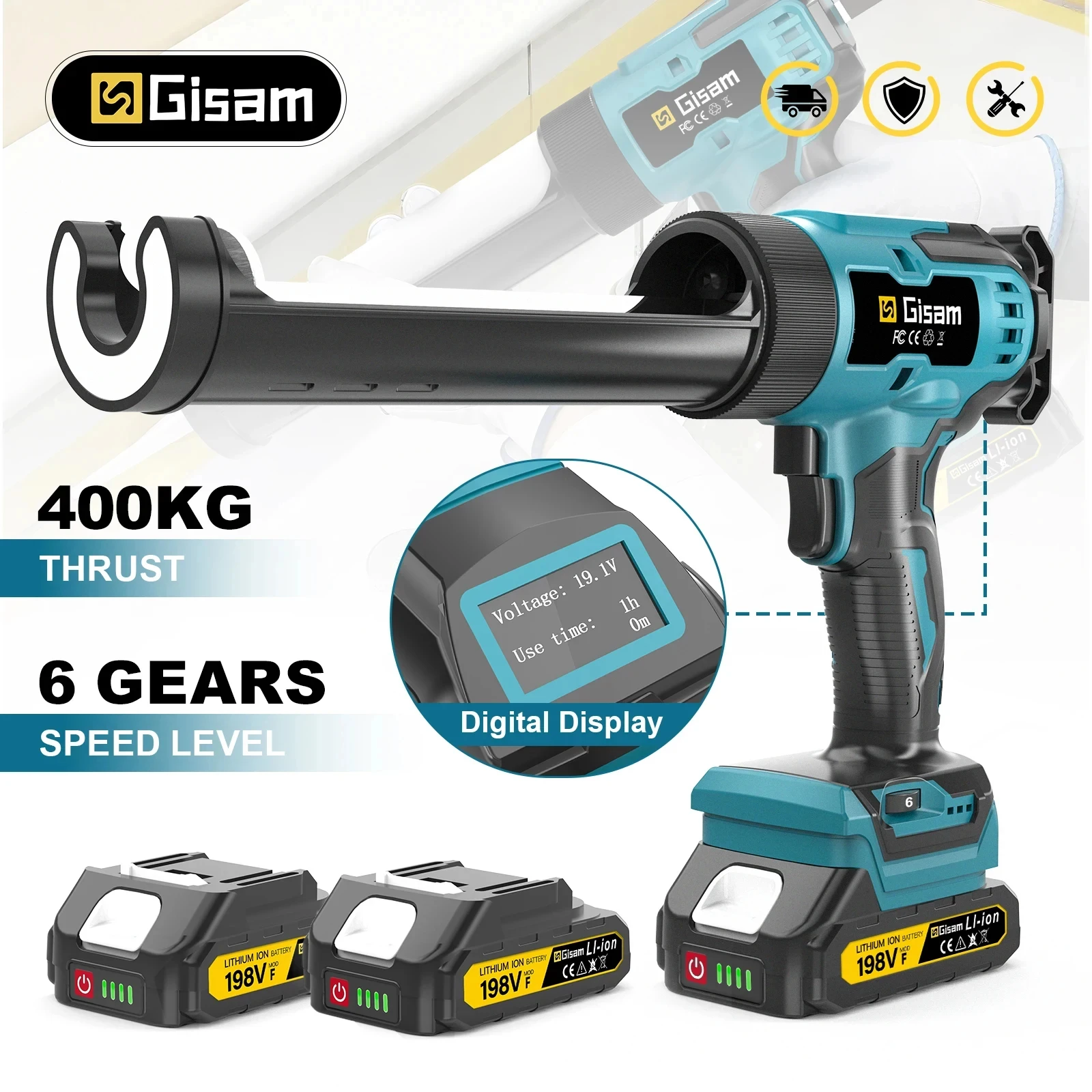 Pistolet à colle électrique sans fil Gisam, pistolet à calfeutrer multifonction pour verre, outil électrique pour colle adhésive et mastic, compatible avec batterie Makita 18V