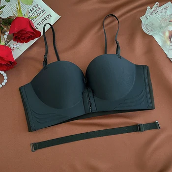 Front Closure Push Up Bras Women's Sexy Seamless Plunge No Steel Brassiere Thick Female Underwear Solid Color Invisible Lingerie 1