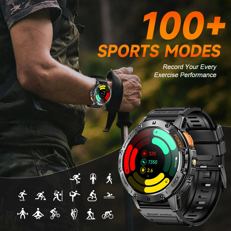 LIGE 530mah Large Battery Ourdoor Smartwatch Men BT Call Sports Fitness Bracelet With Flashlight AMOLED Waterproof Smart Watches
