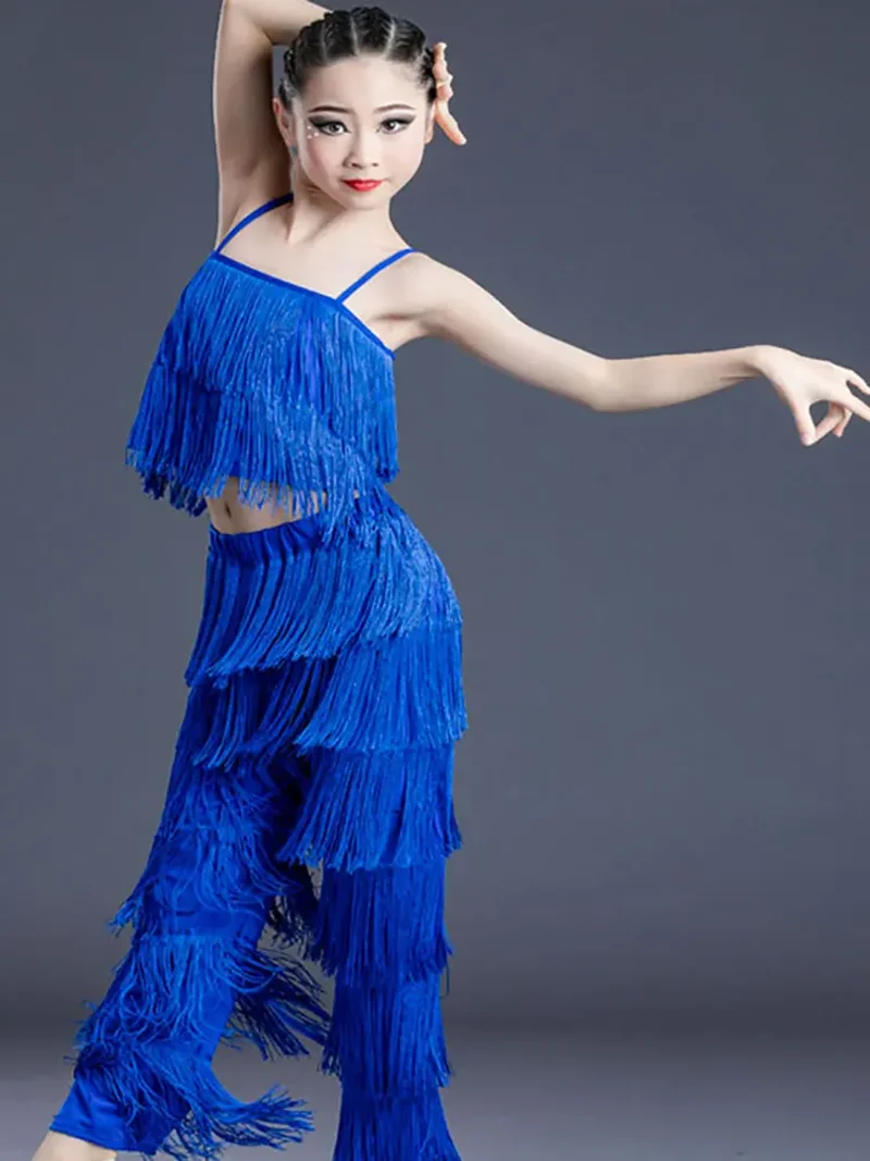 chinese dress ladies Women's Latin Dance Ballroom Dance Dress Tassel Splicing Pure Color Performance Training Sleeveless Round, M / Royal Blue main image 0