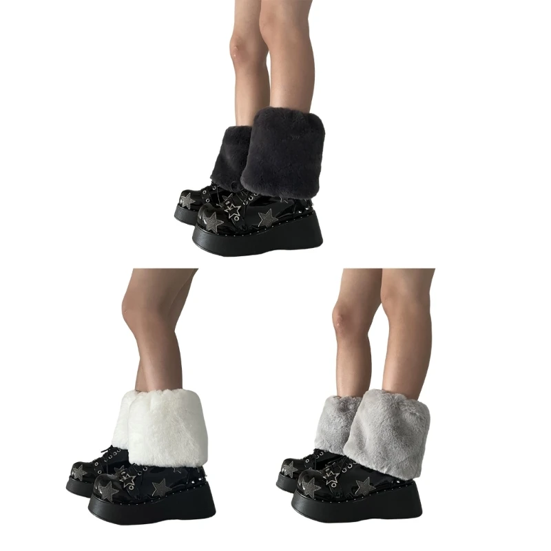 

Womens Furry Party Costume Sexy Y2K Faux Furs Fuzzy Long Shoes Cuffs Cover Leg Warmers/Boot Sleeves/Boot Covers