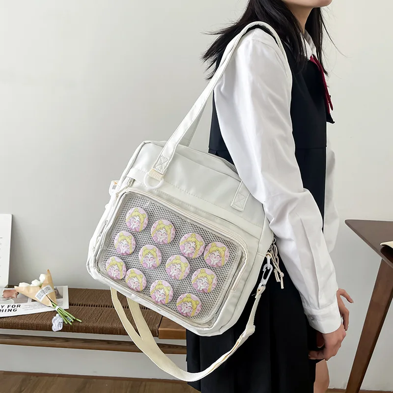 Japanese Transparent Totes for Women 2026 Fashion Trendy Versatile Ita Bag Candy Color High-capacity Canvas Crossbody Bags - 4