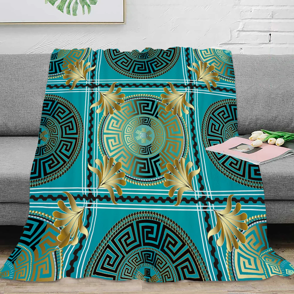 3D Luxury Black Gold Greek Key Meander Baroque Flannel Blanket Throw Soft Plush Fluffy Warm Home Decor Quilt Bedding Gift