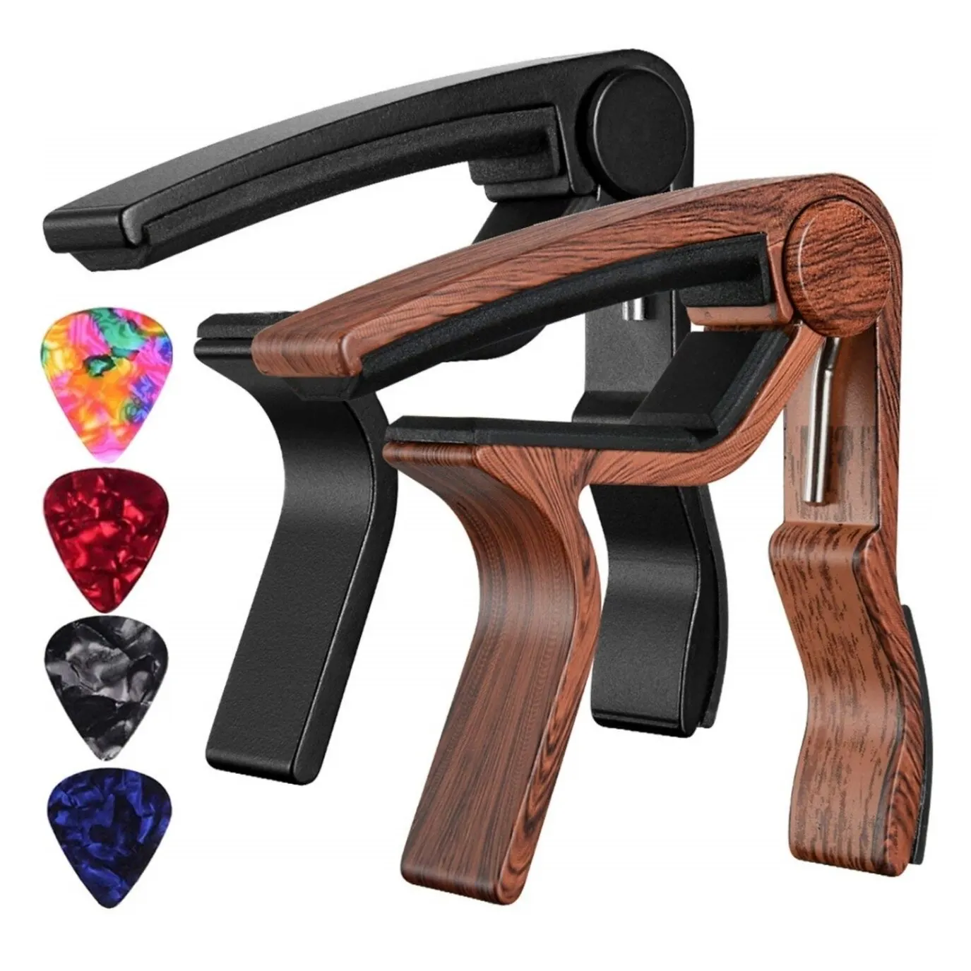 Rosewood Guitar Capo with 5 Picks by Miwayer