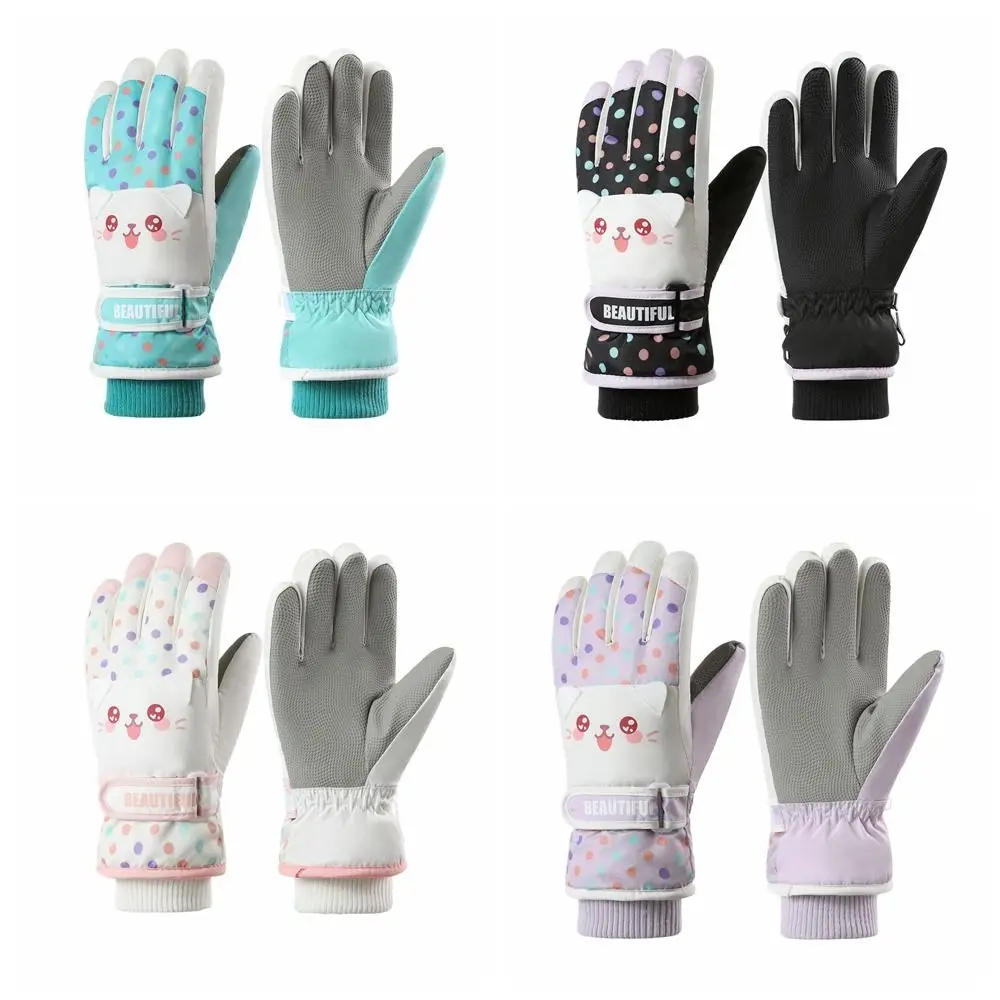 Thermal Cartoon Children Ski Gloves Full Finger Thicken Snowboard Gloves Riding Keep Warm Girls Skiing Gloves Protective Gears