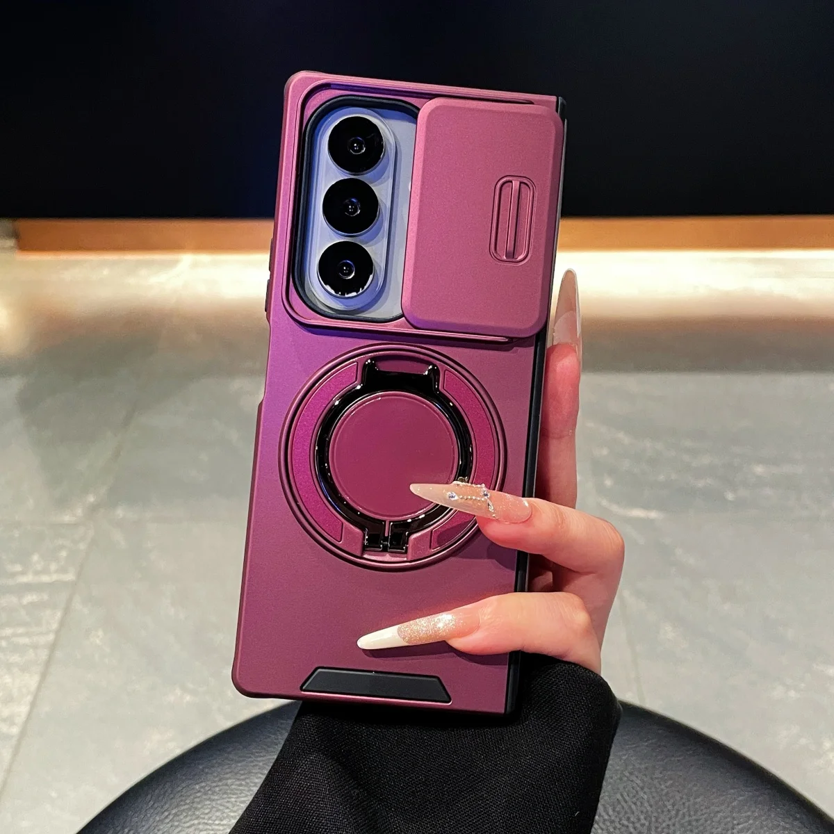 Magnetic Shockproof Phone Case with 360° Rotating Stand and Slide Camera Protection