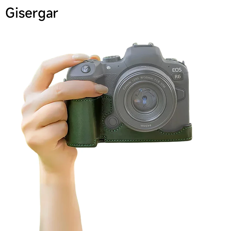 Retro Pu Leather Half Body Case Cover Base Bottom Opening Version Borsa Per Fotocamera Per Canon Eos R5 Canon Eos R6