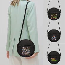 

2022 Round Bag Sweet Wind Women's Bag Canvas Black Cute Mushroom Pattern Print Commuter Ladies Handbag Messenger Shoulder Bag