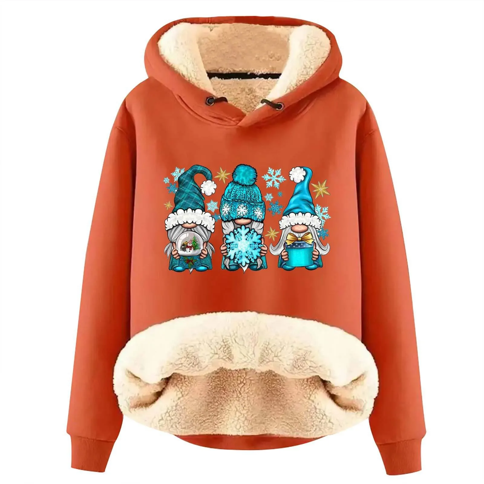 Women's Long Sleeved Christmas Printed Fleece Warm Hooded Lightweight Sweatshirts for Women Womens Graphic Long Sleeve