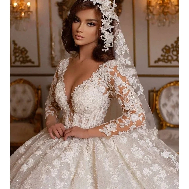 

Sexy V Neck Wedding Dresses Elegant Ladies Fashion Bridal GownsTulle Appliques 2023 Princess Beach Party Vestidos De Novia Robe